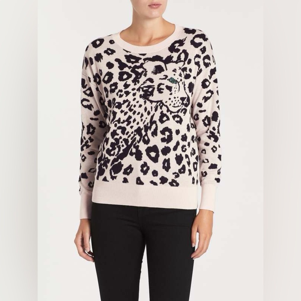 Rebecca Taylor Animal Jacquard Merino Wool Sweater – Leopard – Medium